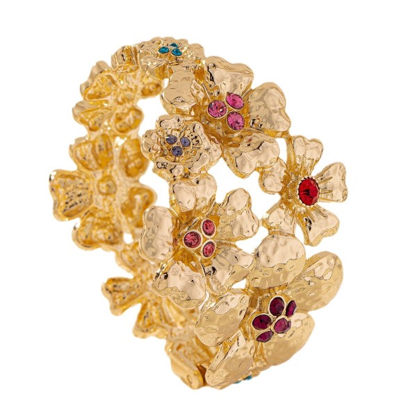 Metal flower colored diamond bracelet