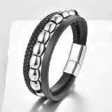 21CM Stainless steel genuine leather rope woven bracelet