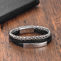 21CM Stainless steel genuine leather rope woven bracelet