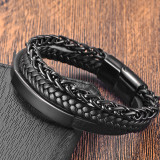 21CM Stainless steel genuine leather rope woven bracelet