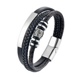21CM stainless steel  genuine leather rope woven bracelet