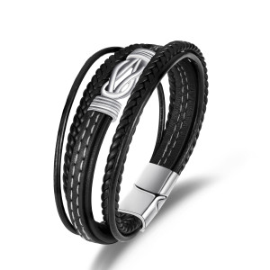 21CM Alloy woven leather bracelet