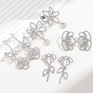 Flower Diamond Pearl Copper Earrings