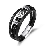 21CM cross stainless steel  genuine leather rope woven bracelet