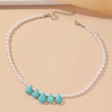 Bohemian vacation feng shui turquoise pendant pearl necklace