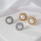 Stainless steel pearl earrings