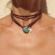 Bohemian turquoise leather layered necklace