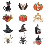 Halloween pumpkin cat hat spider brooch animal alloy drip oil rhinestone breast flower