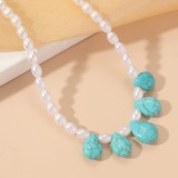 Bohemian vacation feng shui turquoise pendant pearl necklace