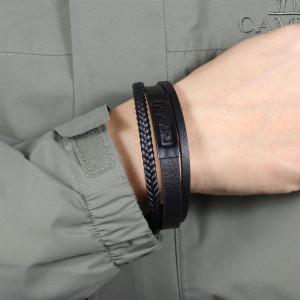 21CM Alloy woven leather bracelet