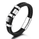21CM stainless steel  genuine leather rope woven bracelet