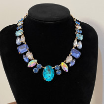 Full diamond necklace, colorful gemstones, fashionable banquet, super sparkling accessories