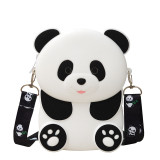 Cute children's shoulder bag, pinched and happy silicone cartoon panda coin purse