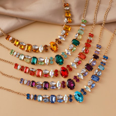 Full diamond necklace, colorful gemstones, fashionable banquet, super sparkling accessories