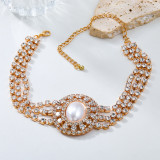 Super Flash Multi Layer Water Diamond Oval Pearl Pendant Elegant Bridal Jewelry Necklace