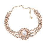 Super Flash Multi Layer Water Diamond Oval Pearl Pendant Elegant Bridal Jewelry Necklace
