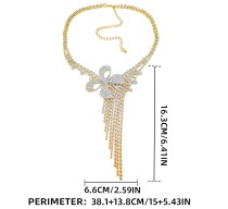 Super Sparkling Full Diamond Bow Pendant Long Tassel Banquet Necklace