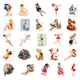 50 Posters Girl Cartoon Luggage Stickers Creative Graffiti Stickers Scooter Computer Tablet Water Cup Decoration Waterproof Stickers
