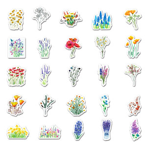 50 Ins style colorful flowers, personalized fashion DIY handbag, suitcase, notebook waterproof stickers