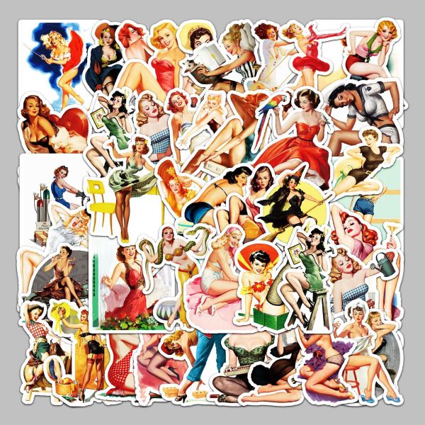 50 Posters Girl Cartoon Luggage Stickers Creative Graffiti Stickers Scooter Computer Tablet Water Cup Decoration Waterproof Stickers