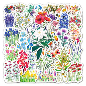 50 Ins style colorful flowers, personalized fashion DIY handbag, suitcase, notebook waterproof stickers