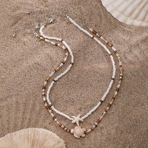 Mizhu starfish Bohemian style beach turtle double-layer layered fashion collarbone necklace