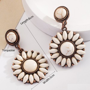 Turquoise earrings retro geometric love round earrings