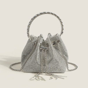 Full Diamond Bucket Bag, Diamond Chain Handheld Single Shoulder Cross Shoulder Small Bag