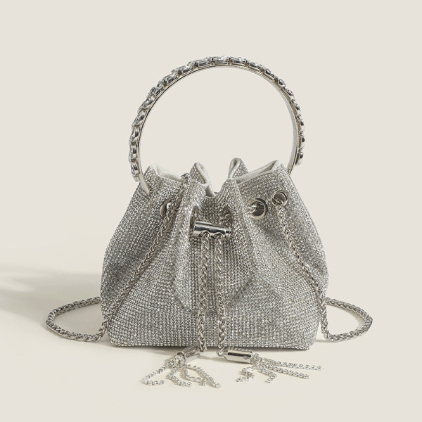 Full Diamond Bucket Bag, Diamond Chain Handheld Single Shoulder Cross Shoulder Small Bag