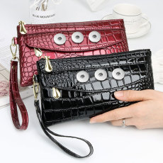 Soft leather hand-held wallet, fashionable change, key storage, small bag, hand-held bag fit 20MM  Snaps button jewelry wholesale