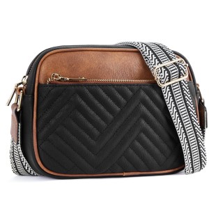 Quilted Embroidered Grid Color blocked Retro Shoulder Bag Zipper Shoulder Strap Crossbody Bag Wallet Small Square Bag