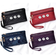 Soft leather hand-held wallet, fashionable change, key storage, small bag, hand-held bag fit 20MM  Snaps button jewelry wholesale