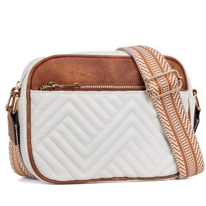 Quilted Embroidered Grid Color blocked Retro Shoulder Bag Zipper Shoulder Strap Crossbody Bag Wallet Small Square Bag