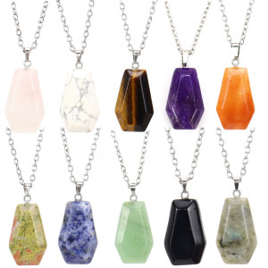 Halloween Natural Crystal Stone Mini Coffin Pendant Necklace