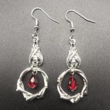 Halloween Rose Blossoms Red Gemstone Crystal Pendant Earrings