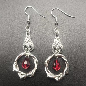 Halloween Rose Blossoms Red Gemstone Crystal Pendant Earrings