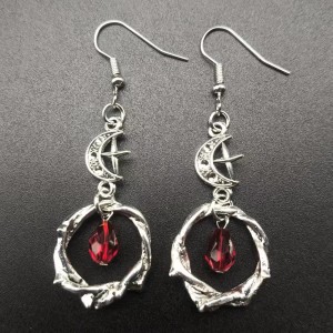 Halloween Rose Blossoms Red Gemstone Crystal Pendant Earrings