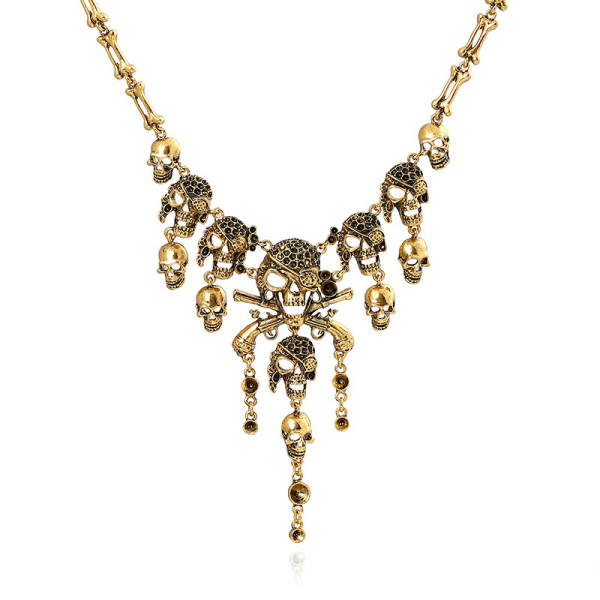 Halloween multi-layer skull ghost tassel alloy necklace