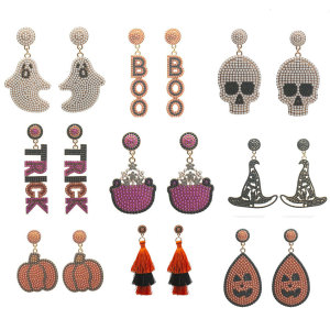 Halloween Pumpkin Ghost Trick tassel Rice Bead Alloy Earrings