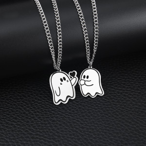 Halloween Stainless Steel Cute Ghost Pendant Couple Necklace