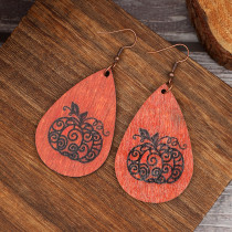 Halloween Pumpkin Head Water Drop Wooden Earrings