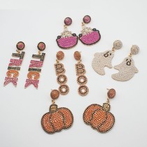 Halloween Pumpkin Ghost Trick tassel Rice Bead Alloy Earrings