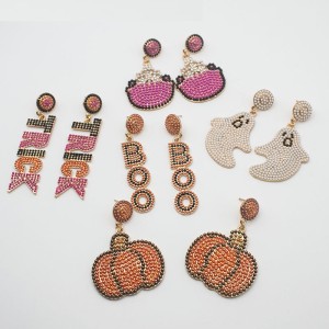 Halloween Pumpkin Ghost Trick tassel Rice Bead Alloy Earrings