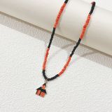 Halloween Splicing Rice Bead Pumpkin Bat Pendant Necklace
