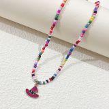 Halloween Splicing Rice Bead Pumpkin Bat Pendant Necklace