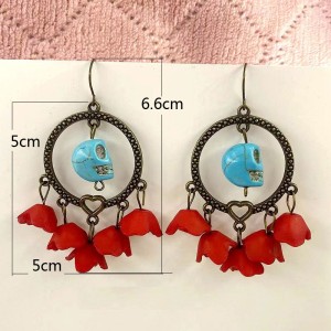 Halloween hollow metal circle love blue turquoise skull red rose earrings