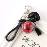 Woven leather rope, love tassel, eternal flower, keychain, bag decoration, Valentine's Day gift