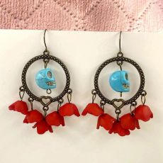 Halloween hollow metal circle love blue turquoise skull red rose earrings