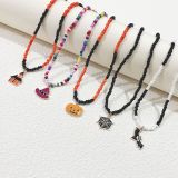 Halloween Splicing Rice Bead Pumpkin Bat Pendant Necklace