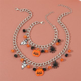 Halloween Pumpkin Necklace Bracelet Spider Ghost Set
